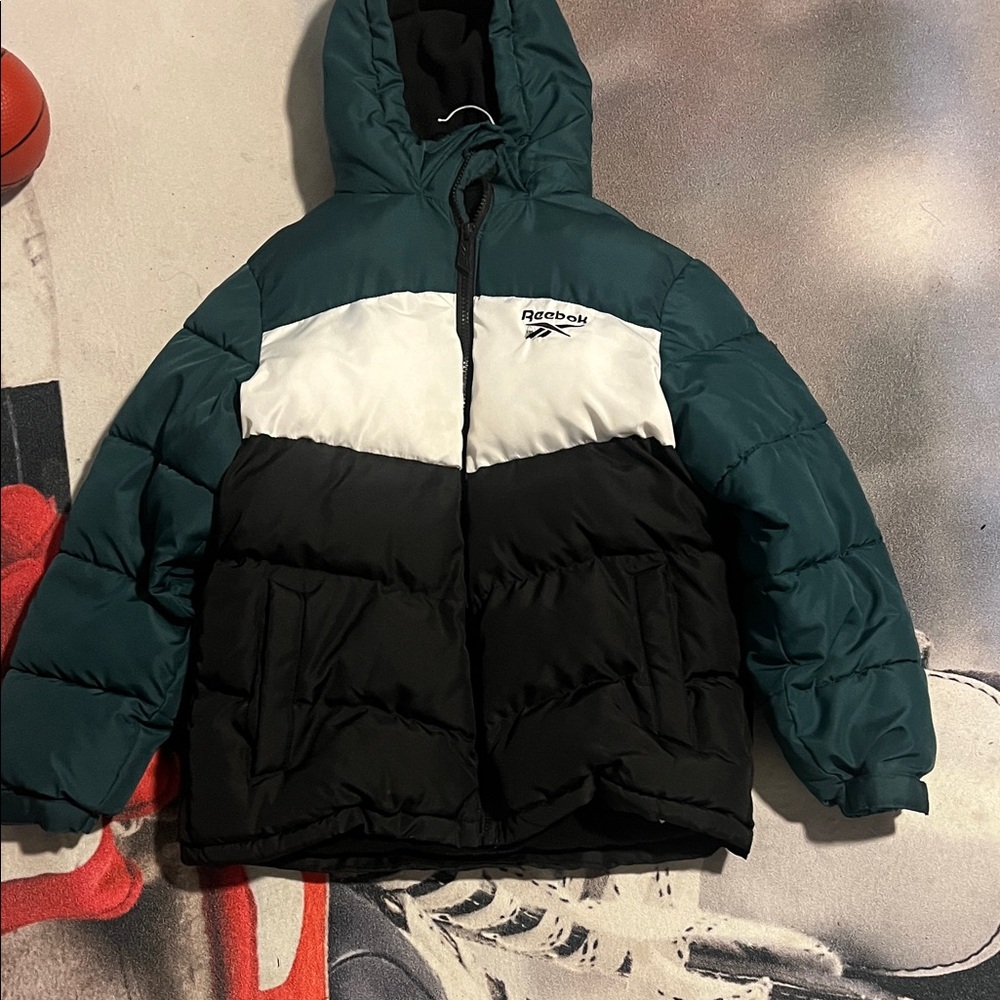 Reebok Kids' Green, Black, and White Puffer Jacket
